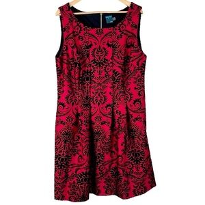 Gabby Skye Red & Black Flocked Velvet Baroque Fit & Flare Dress Size 16W